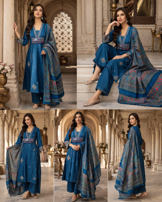 royal blue ethinc Kurta set with Elegent printed dupatta