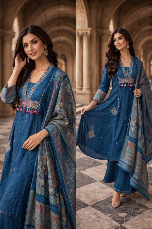royal blue ethinc Kurta set with Elegent printed dupatta