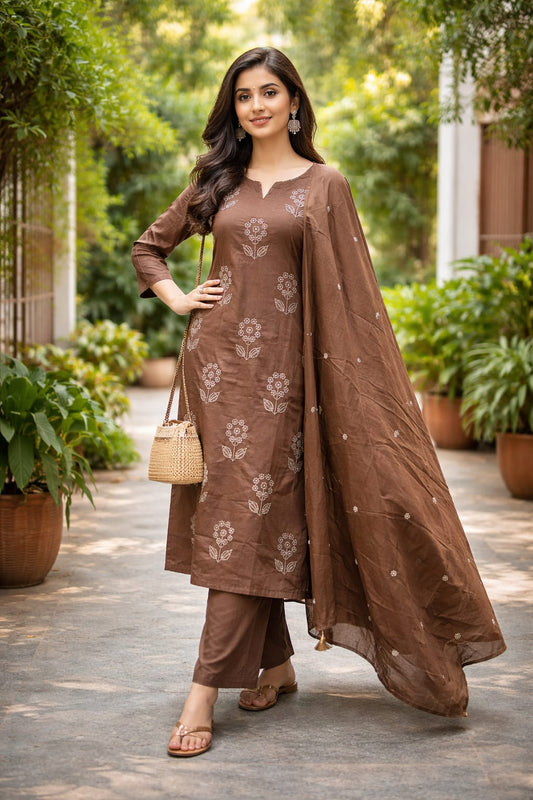 Elegant Purple Embroidered Kurta Set with Dupatta – Festive & Ethnic Wear for Women