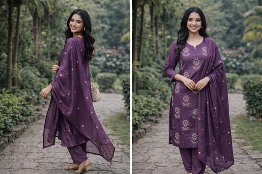Elegant Purple Embroidered Kurta Set with Dupatta – Festive & Ethnic Wear for Women