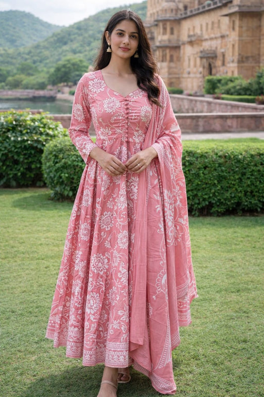 Elegant Pink Floral Anarkali Kurta Set..... with Dupatta – Ethnic Party Wear for Women
